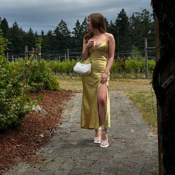 ACAPULCO CAMI STRAP TIED BACK SATIN MAXI DRESS LEMON - Picture 5 of 9